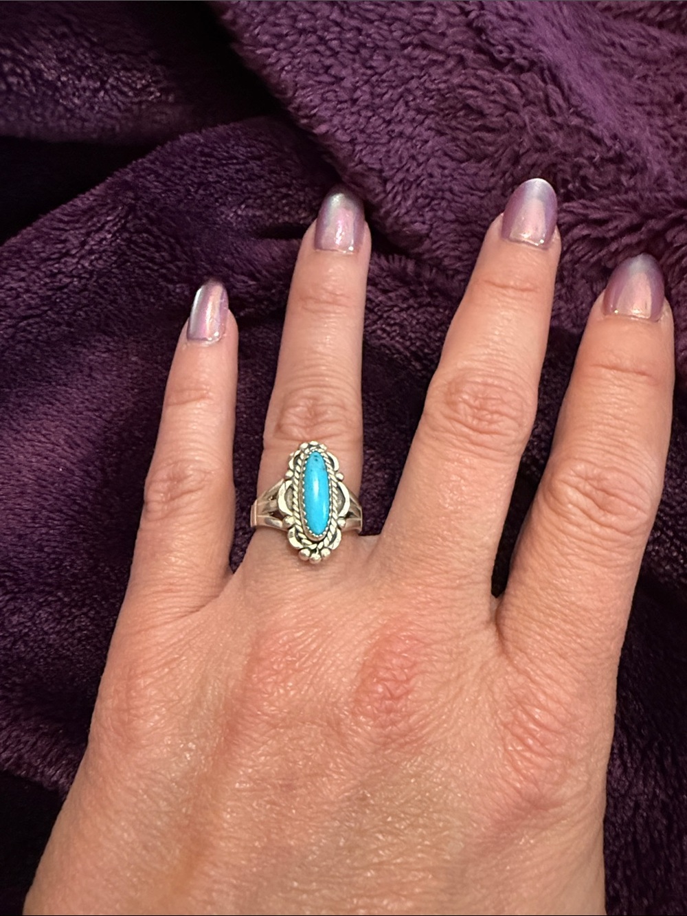 Sterling Silver Turquoise Oval Ring - Blue Gemstone Women's Ring